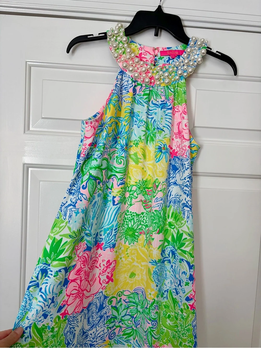 RARE Lilly Pulitzer Shawn Bead Pearl Neck Maxi Halter Dress Cheek to Cheek Small - Picture 1 of 4
